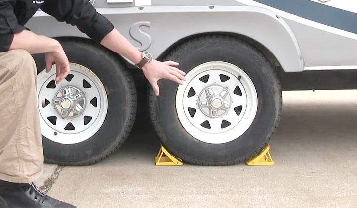 Wheel chocks or a sturdy object